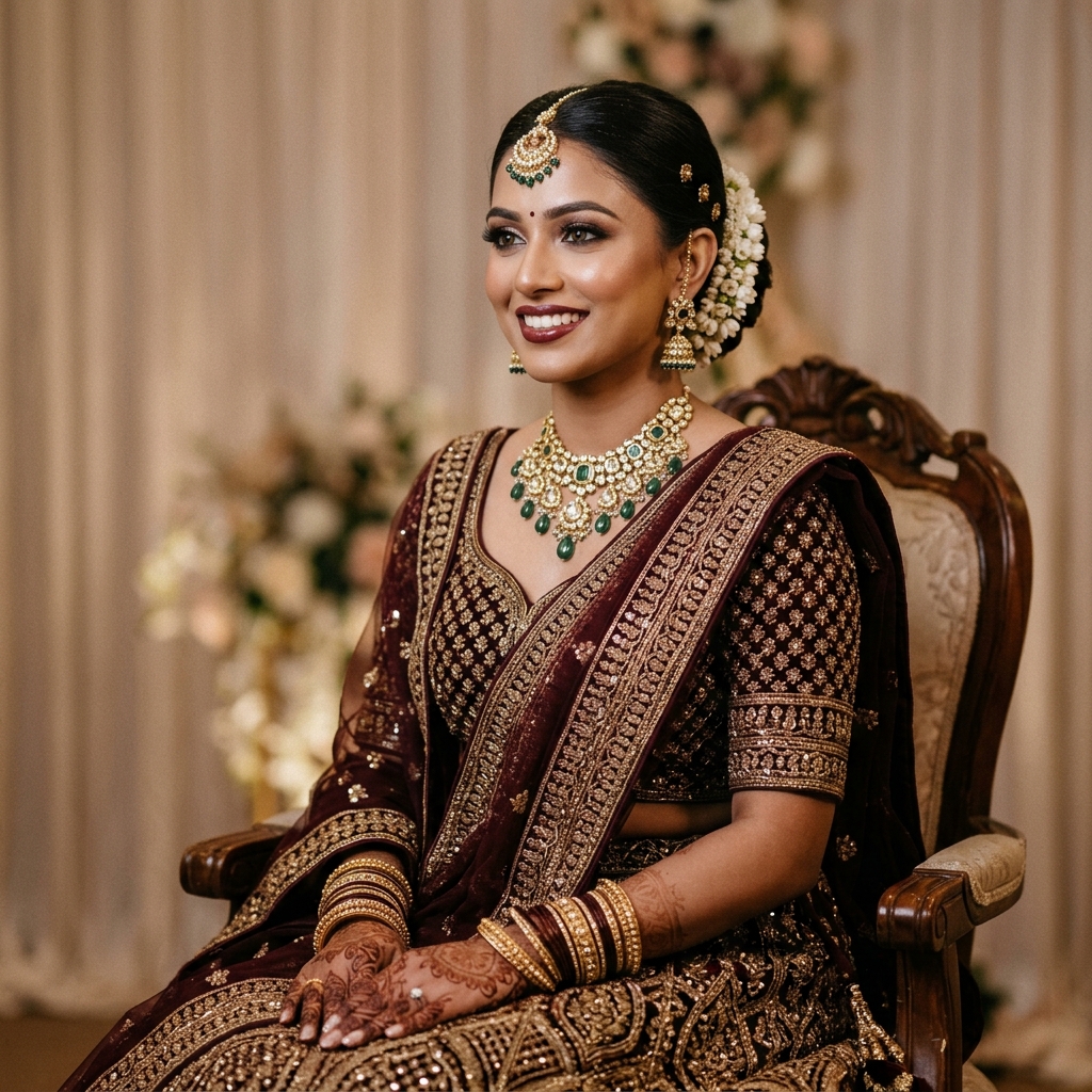 Elegant Indian bride with stunning bridal makeup and jewellery