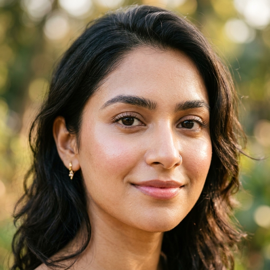 Indian woman with natural glowing dewy skin